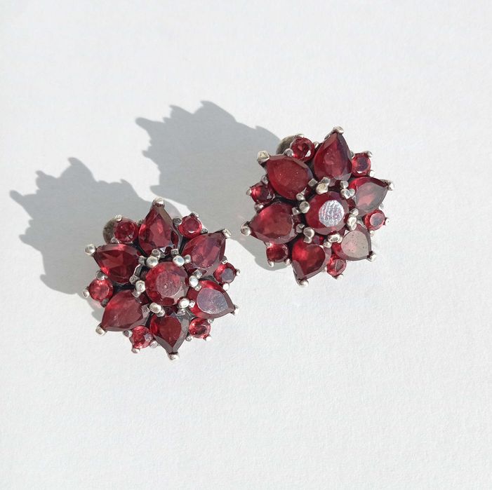 Вінтажні сережки з каменями гранат. Срібло 925 проба. Вінтаж