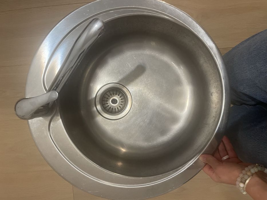 Zlewozmywak stalowy okragly 48 cm z bateria
