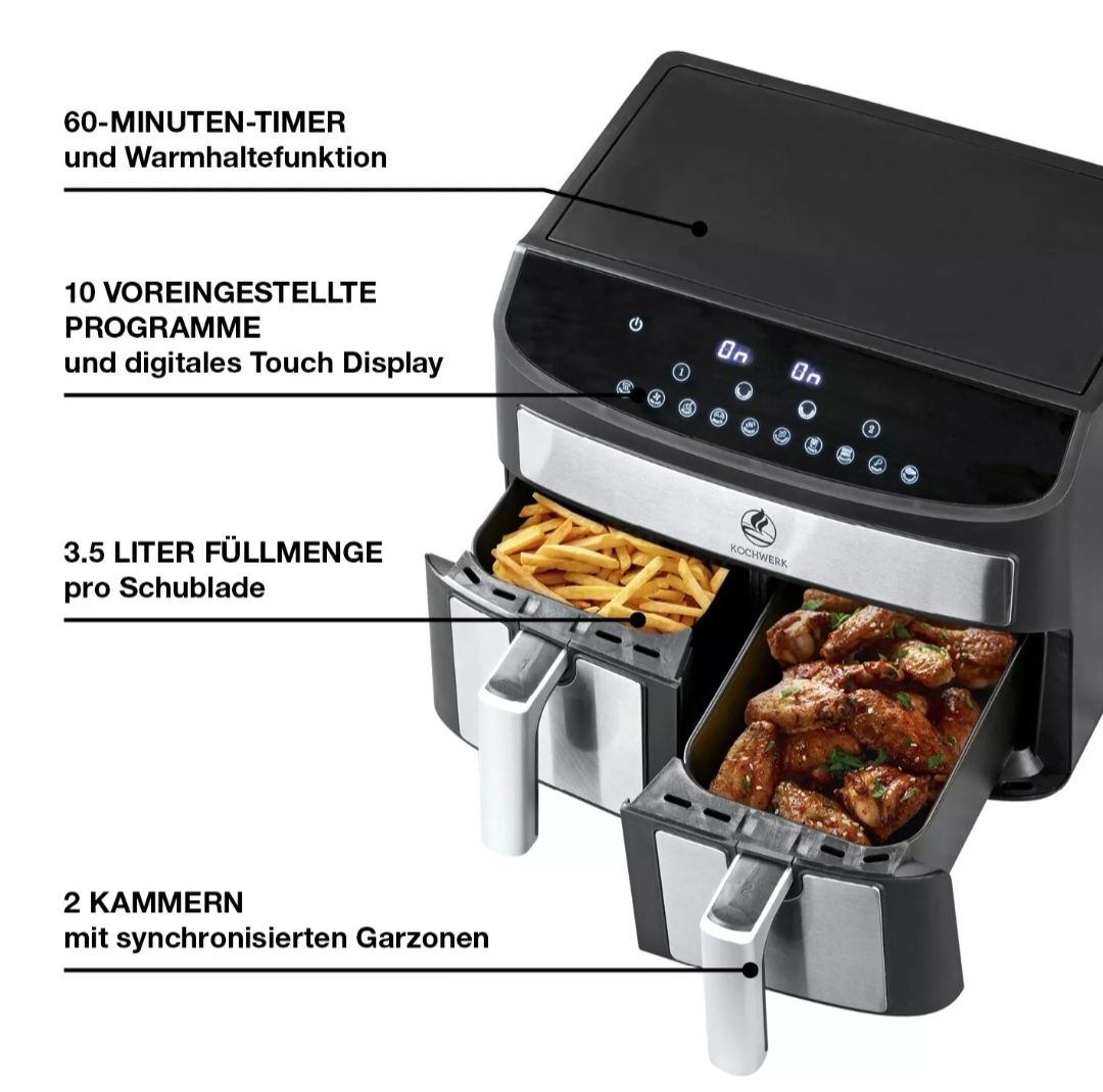 Frytownica frytkownica beztłuczowa airfryer dwukomorowa 2x3.5 L