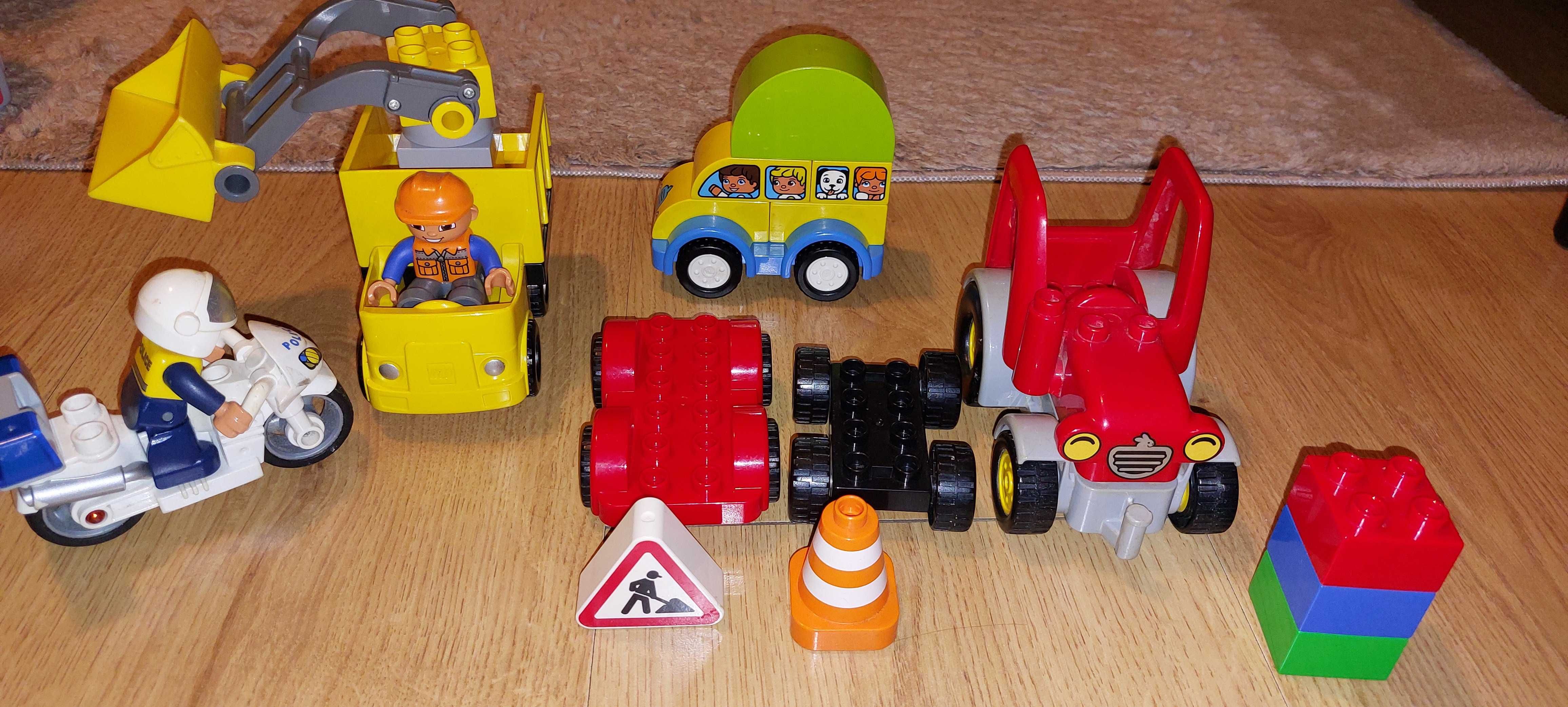 Lego Duplo motor policyjny, wywrotko- spychacz/ koparka, traktor, auta