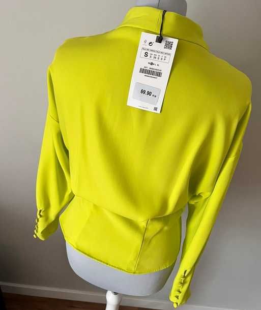 Limonkowa bluzka z długim rękawem. Zara. Rozmiar S. Nowa