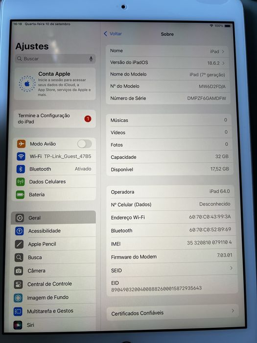 Apple iPad 7a Geraçāo wifi + cellular 4G Gold 32GB