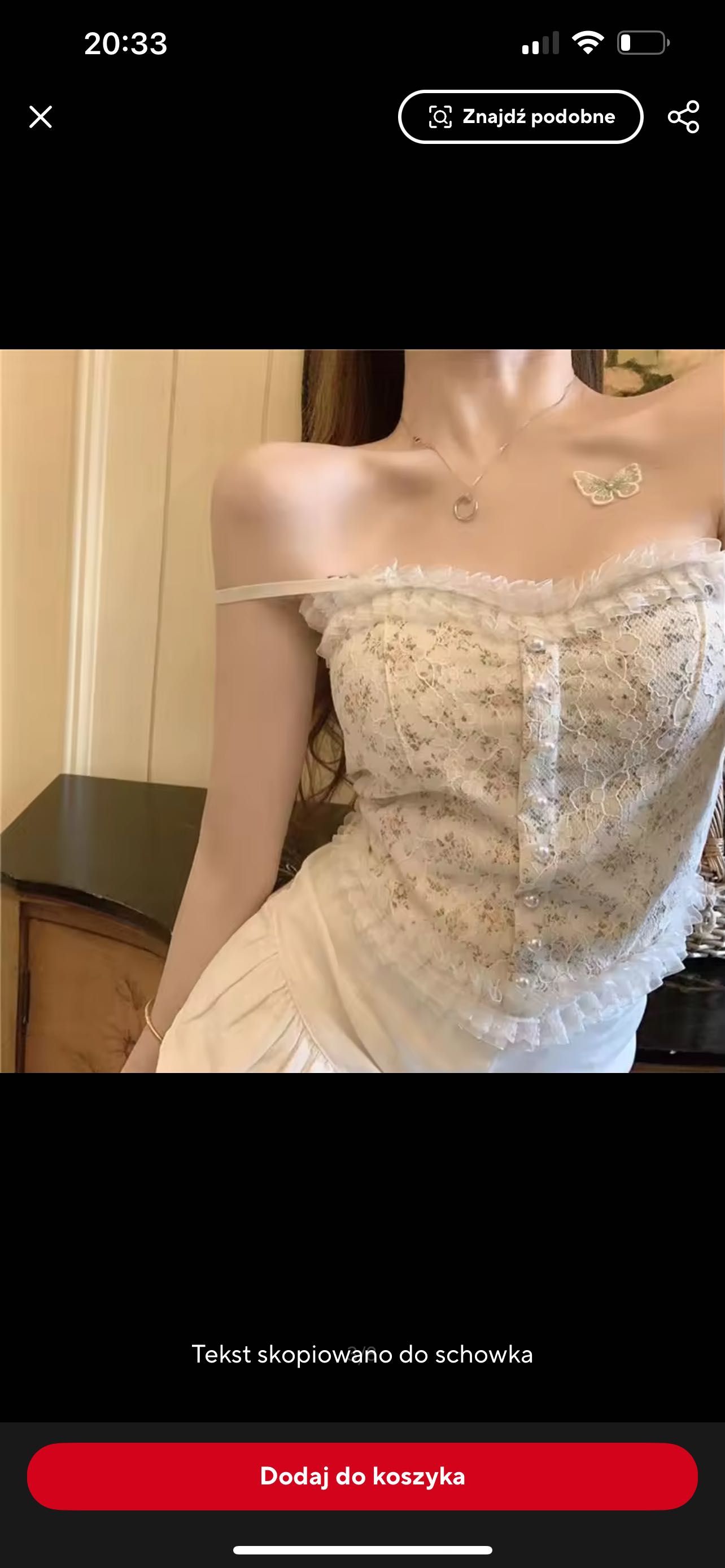 Nowa bluzeczka damska Crop top damski z perełkami czarny koronka