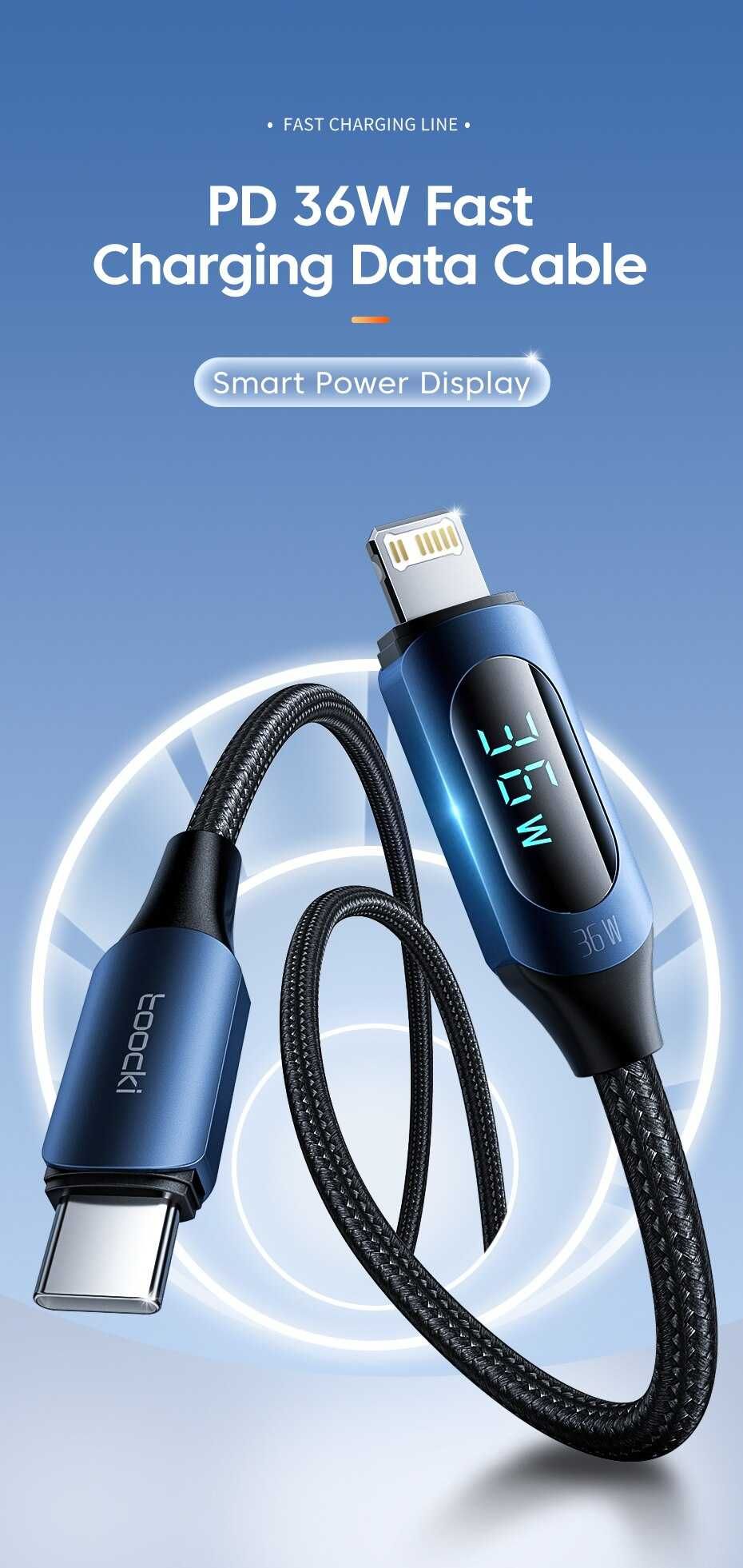 Toocki kabel USB-C do iPhone PD 36W transmisja danych, Lightning