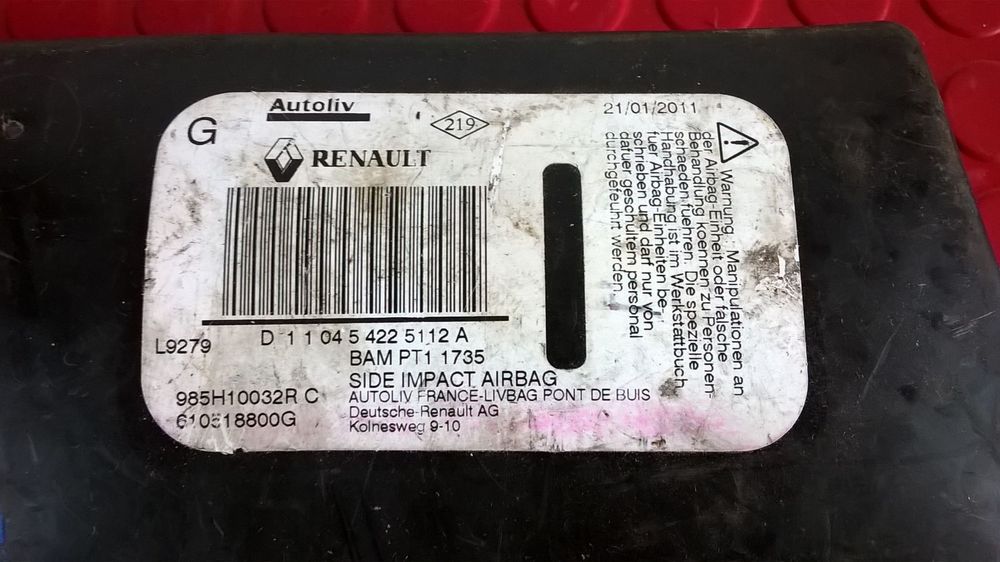 Airbag Banco Esquerdo - 985H10032R [Renault Megane III]