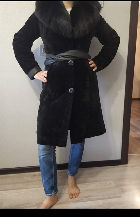 Новая женская натуральная шуба дублёнка (каракуль, песец), размер S
