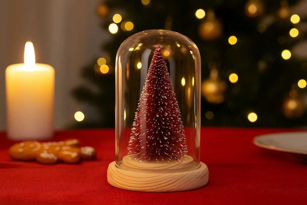 Новогодняя елка в стеклянной колбе с подсветкой. Декор, ночник подарок