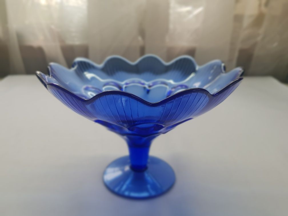 Patera/paterka szklana kobalt Vintage PRL