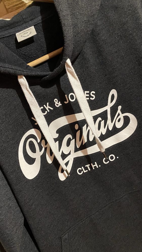 Bluza Jack&Jones L męska ciemnoszara z kapturem , kieszenie ocieplana
