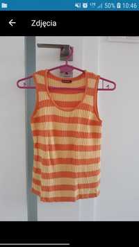 Bluzka damska koszulka top paski ramiączka pomarańczowa żółta S 36