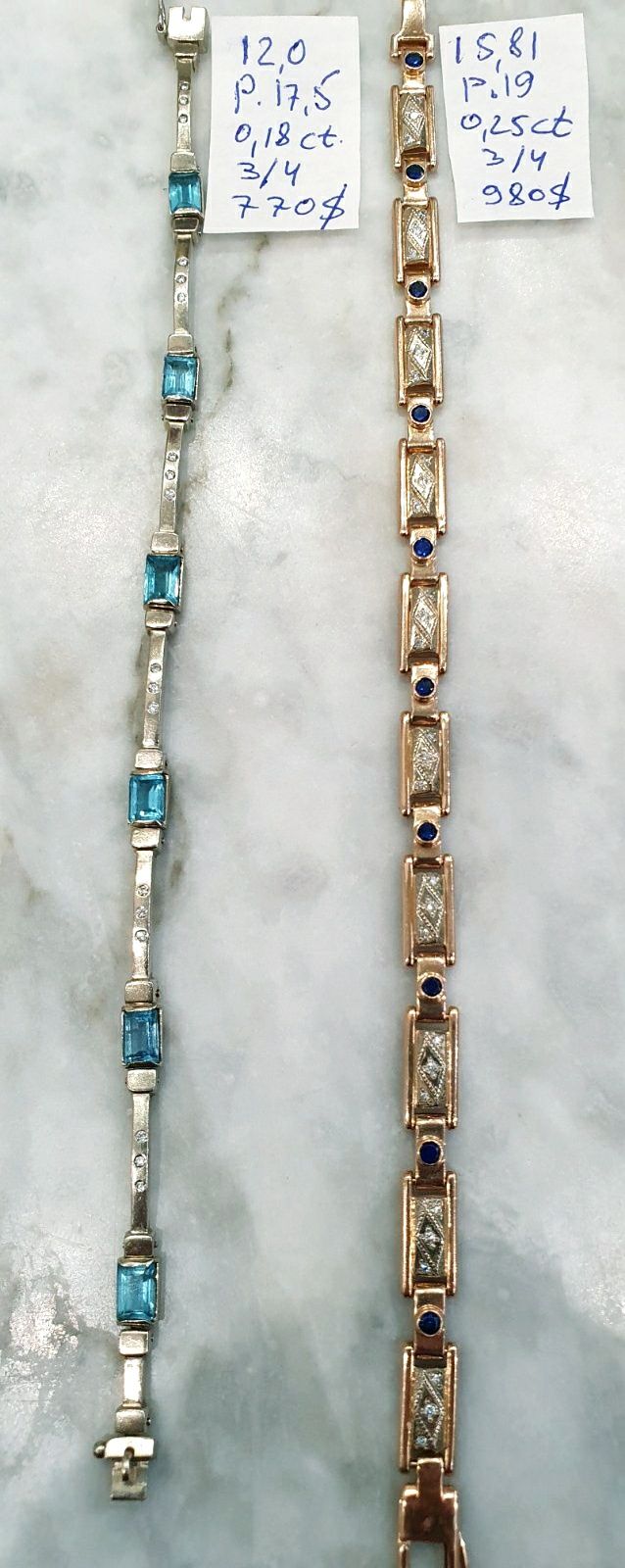 Продам золотые женские браслеты с бриллиантами и полудрагоценными камн