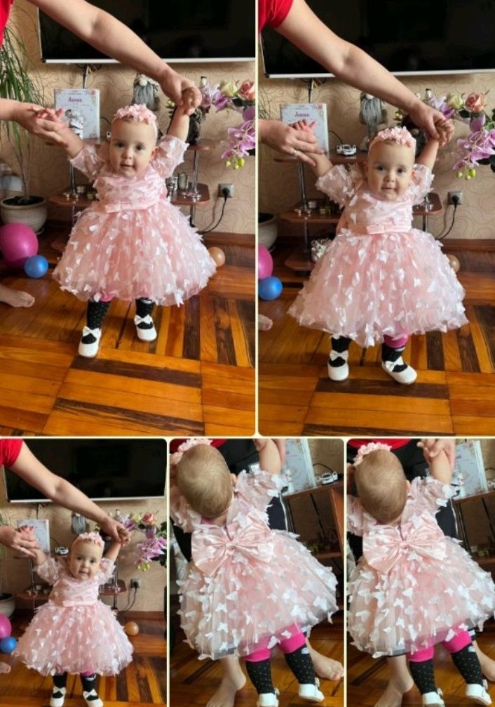 Дитяча пишна ніжна біла або рожева сукня в метеликах 68 74 80 86 92 98