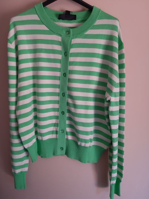 Sweter L Zara zielony rozpinany paski lato tkmaxx sweterek bluzka limi