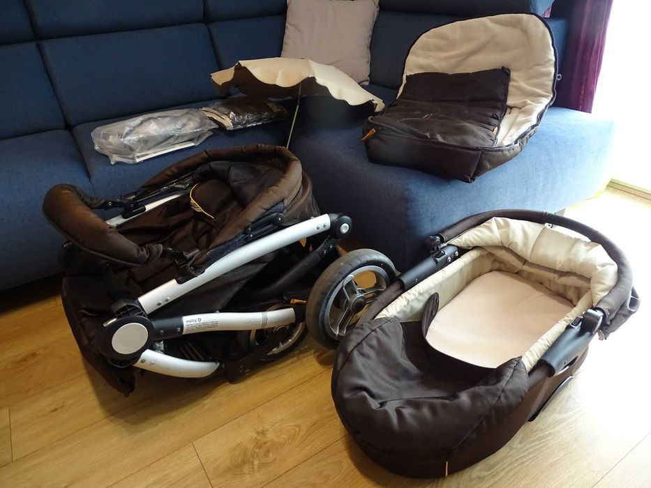 Wózek dziecięcy 2w1 (gondola + spacerówka) + akcesoria