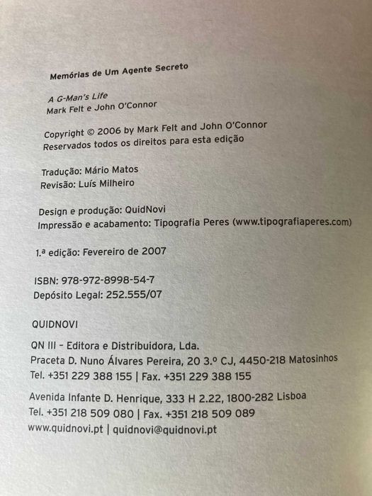 Memórias de um Agente Secreto, de Mark Felt e John O'Connor