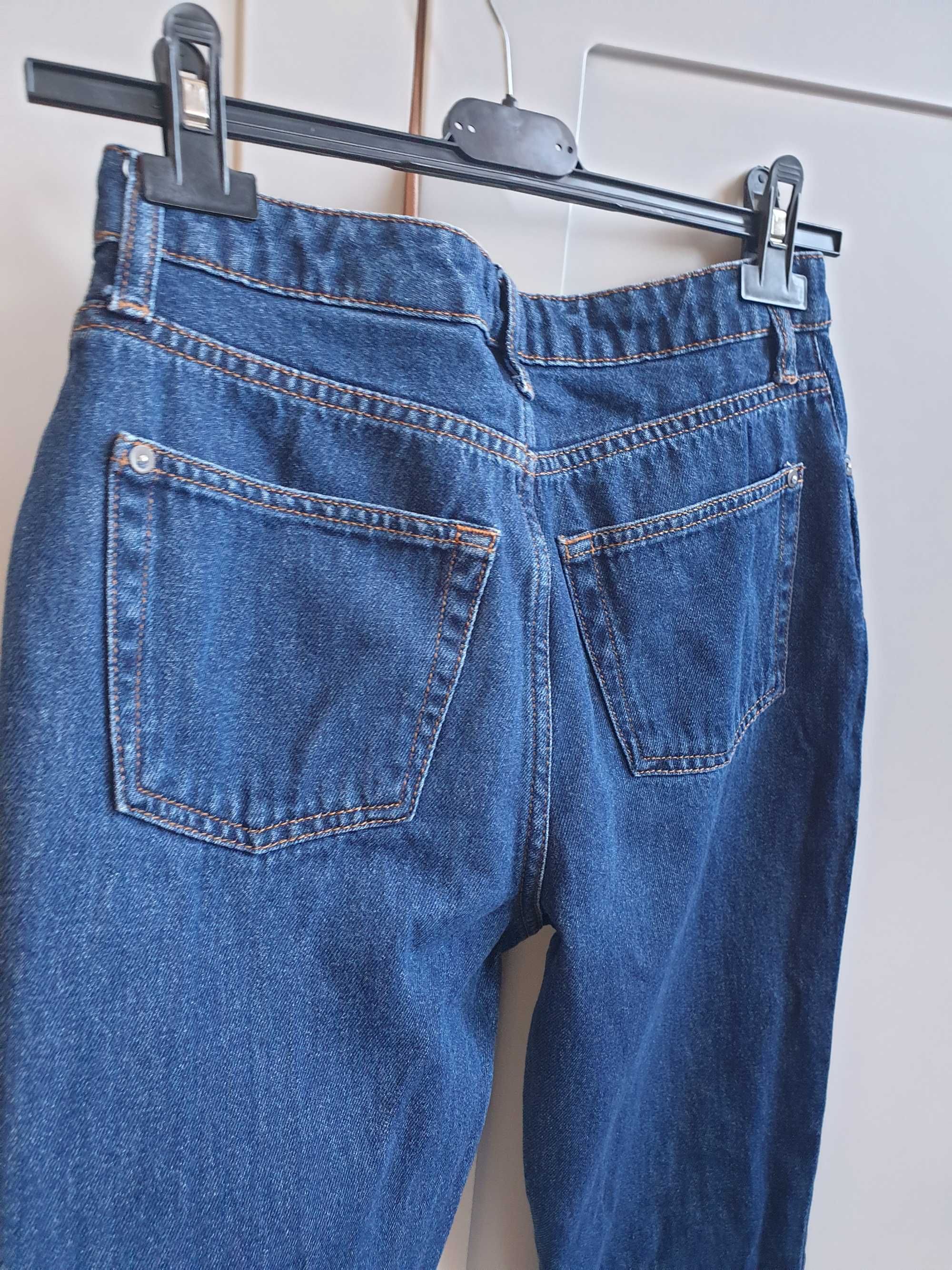Granatowe spodnie z guzikami H&M dżinsowe dżinsy jeansy 36 30