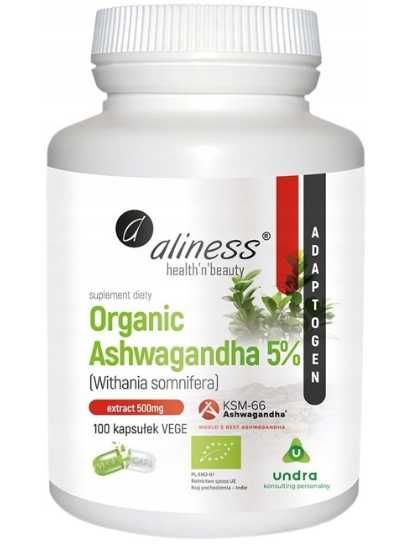 Aliness Organic Ashwagandha 5% KSM-66. Ашваганда КСМ-66 100 капсул