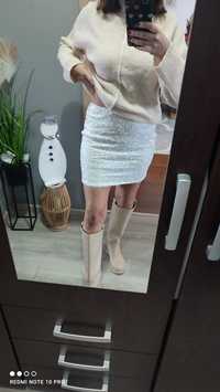 Biała cekinowa spódnica mini imprezowa spódniczka