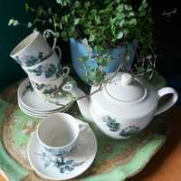 Porcelanowy serwis do herbaty Vintage PRL sygnowany  imbryk dzbanek