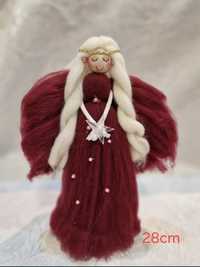 Aniołek stojący bordowy handmade 28 cm figurka ozdoba prezent
