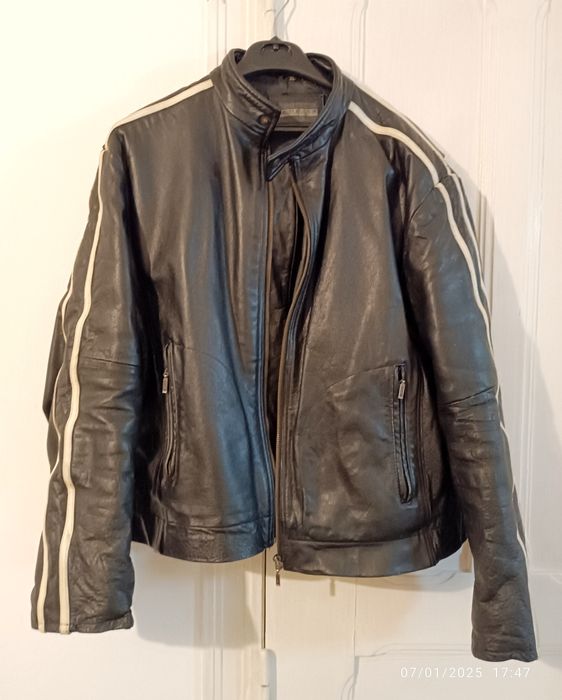 Jaqueta Motard em pele listrada  L/XL