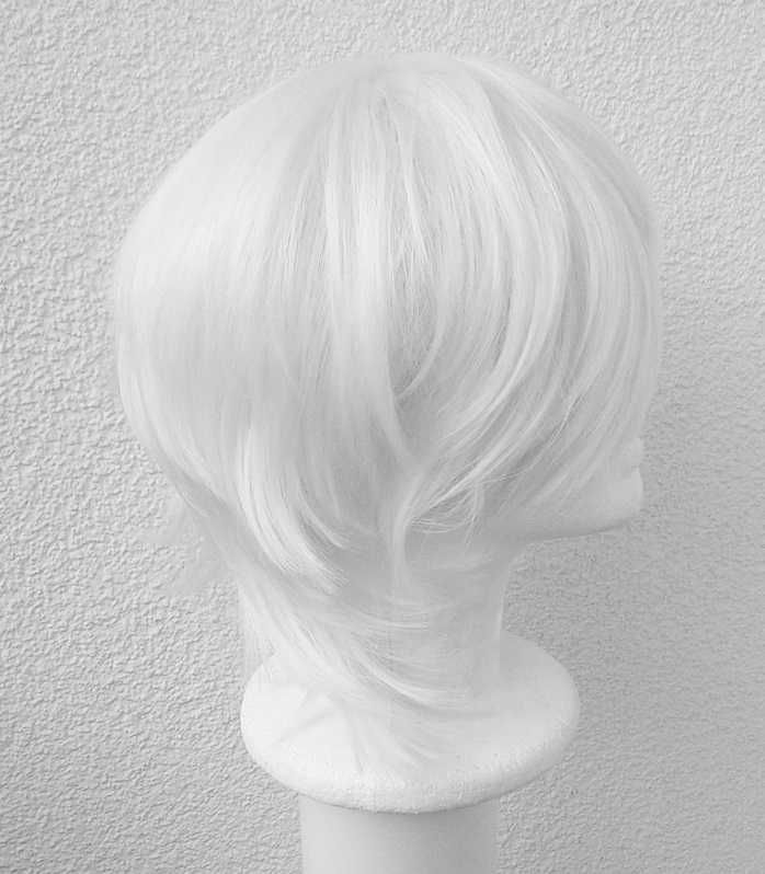Krótka biała peruka z grzywką męska cosplay wig biały krótki męski