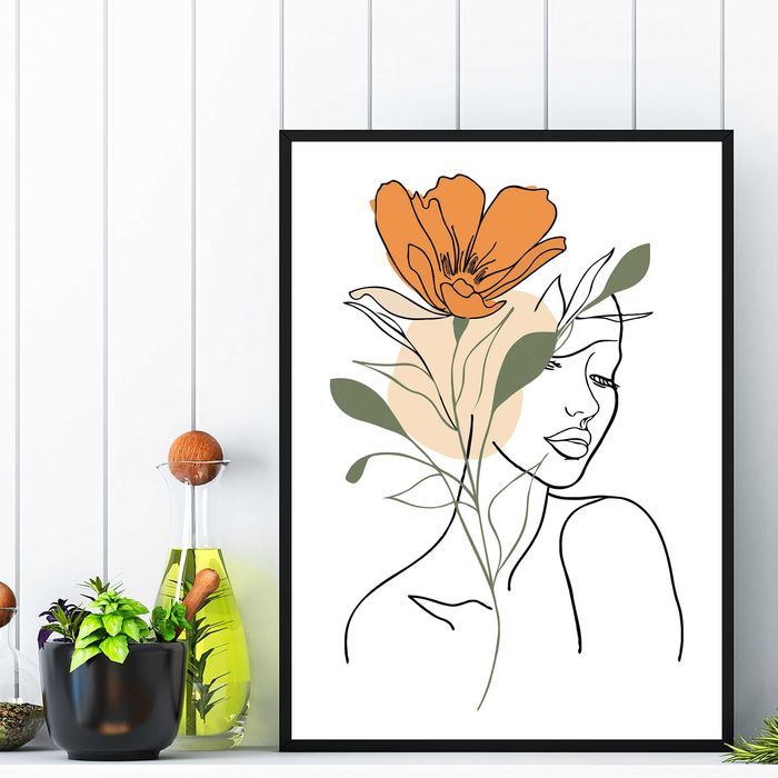 plakat kobieta i kwiaty abstrakcja, plakat do salonu w ramę kobieta