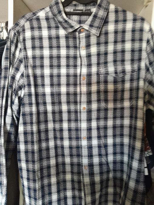 Camisa quadrados azul algodão