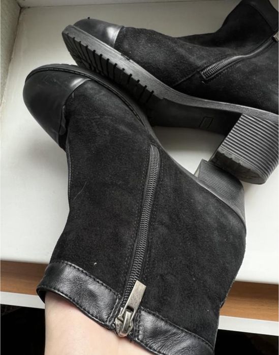 Жіночі ботильйони | черевики чорні натуральний замш та шкіра