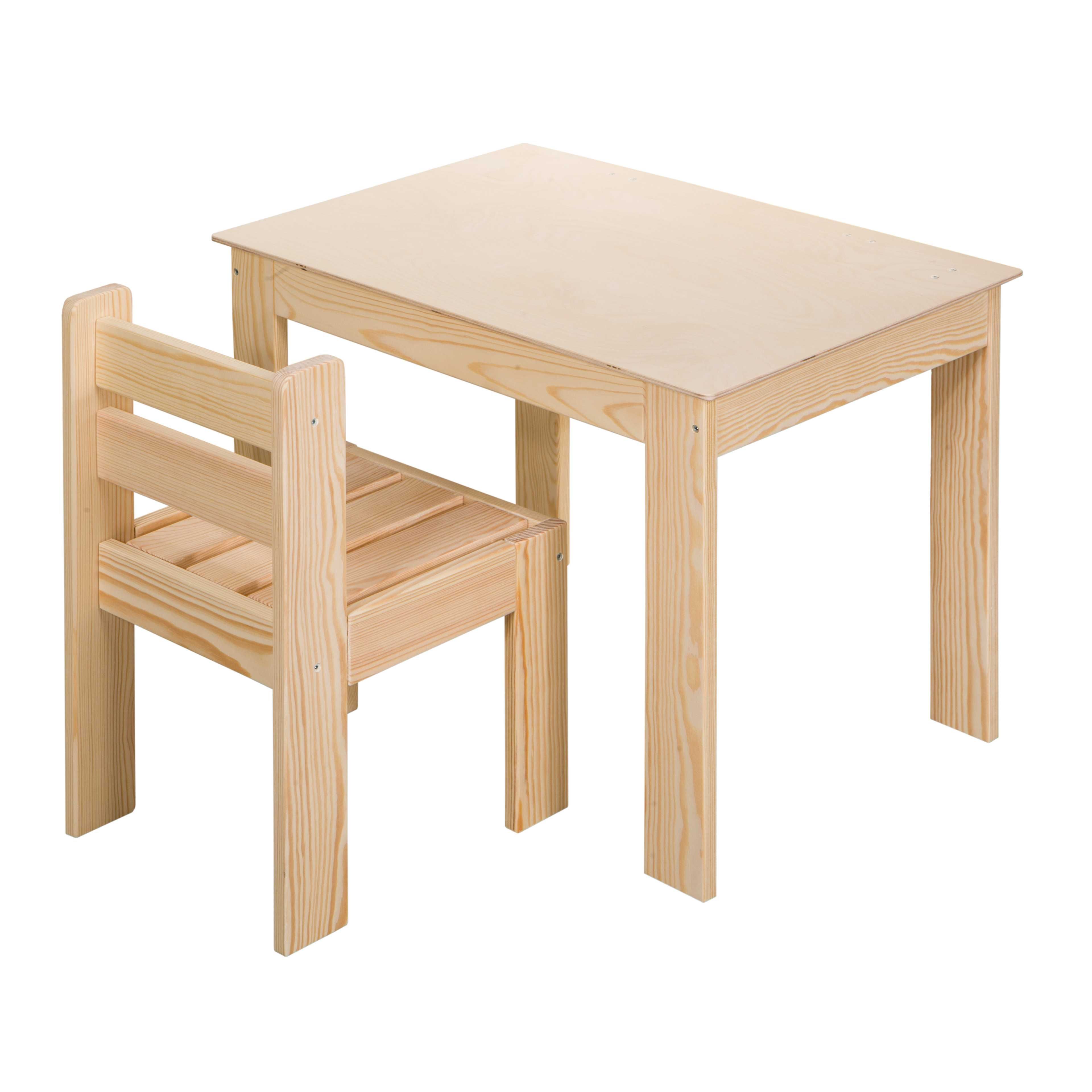 Stolik podnoszony z krzesełkiem -drewniany -surowy