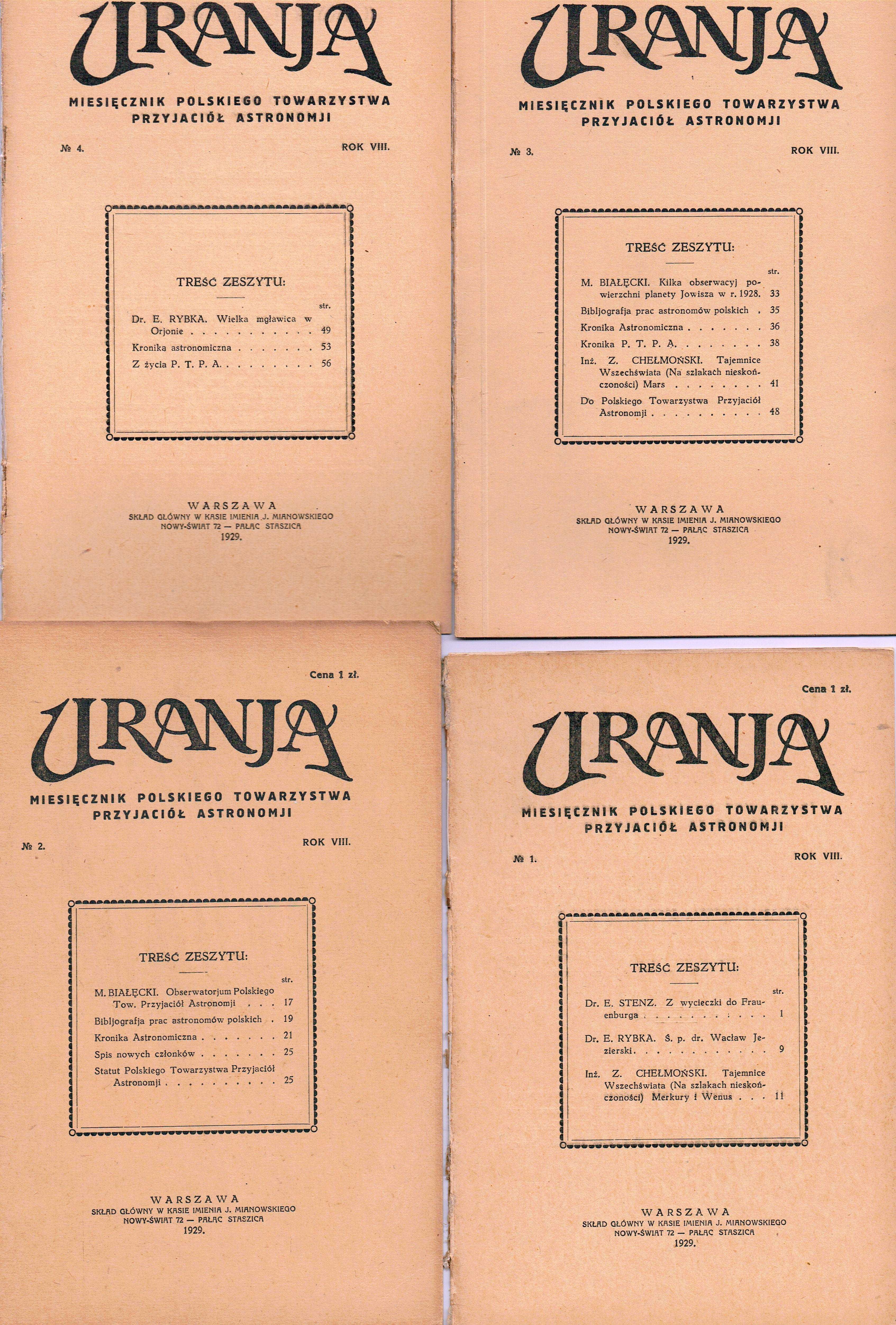 Najstarsze numery URANIA 1922  do 1930 r.