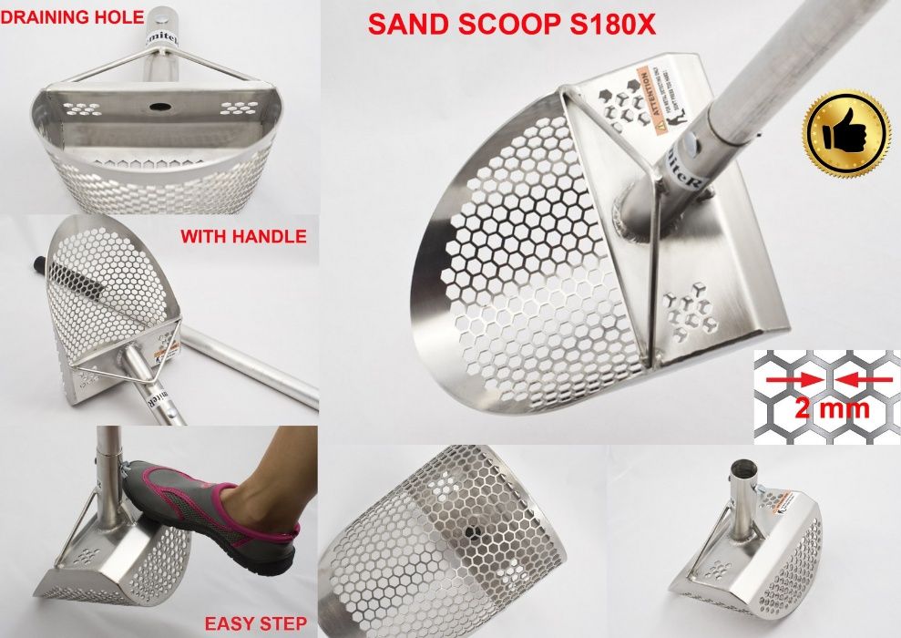 Sand scoop Emiter S180X sitko plażowe uniwersalne 180 mm + drążek