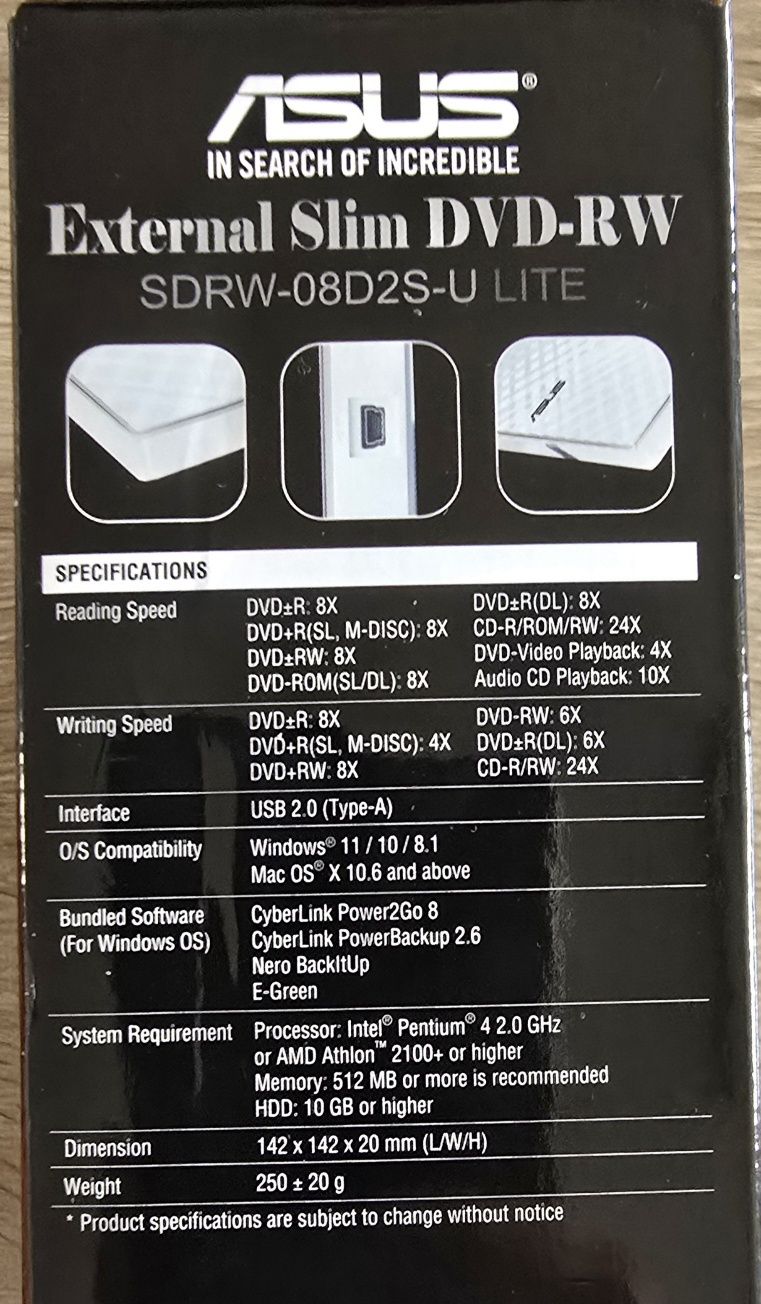 Naped zewnętrzny Asus DVD-RW SDRW-08D2S-U Lite