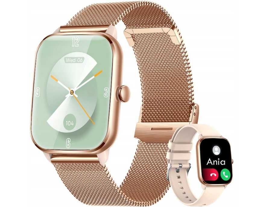 Smartwatch zegarek kt65 damski wodoodporny złoty 2 paski ttst966