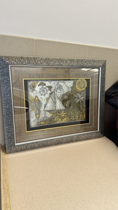 Картина із металу. Море. Парусник в чудовому стані