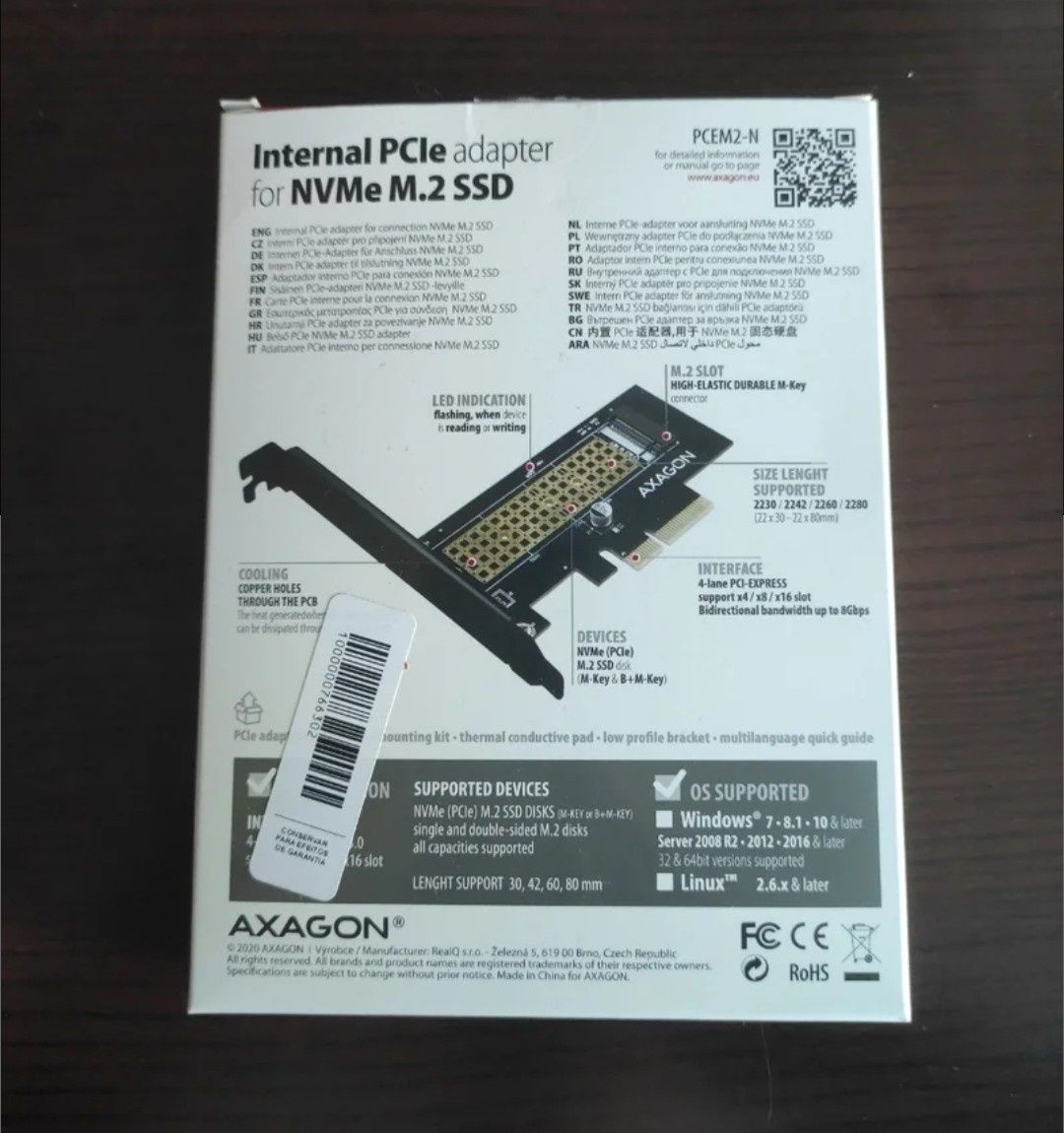 PCIe adaptador NVMe M.2 SSD Axagon