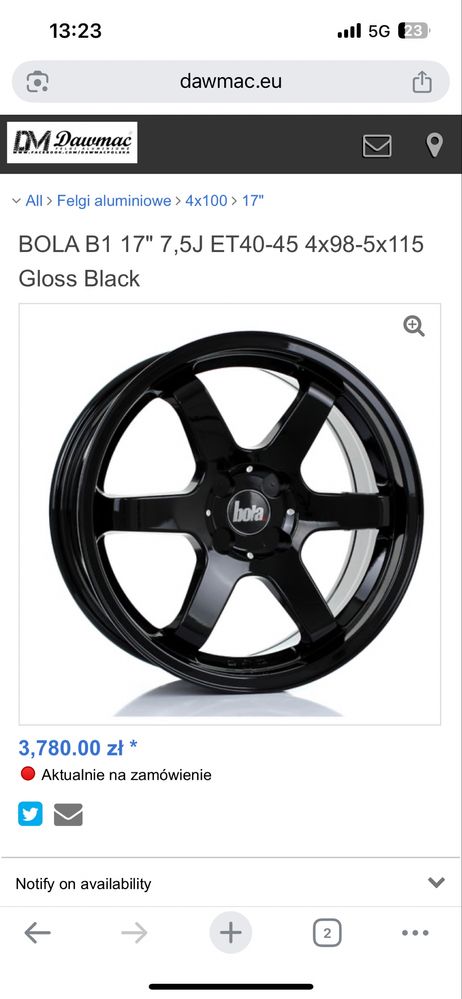Felgi Bola b1 5x110 17 cali Opel Saab