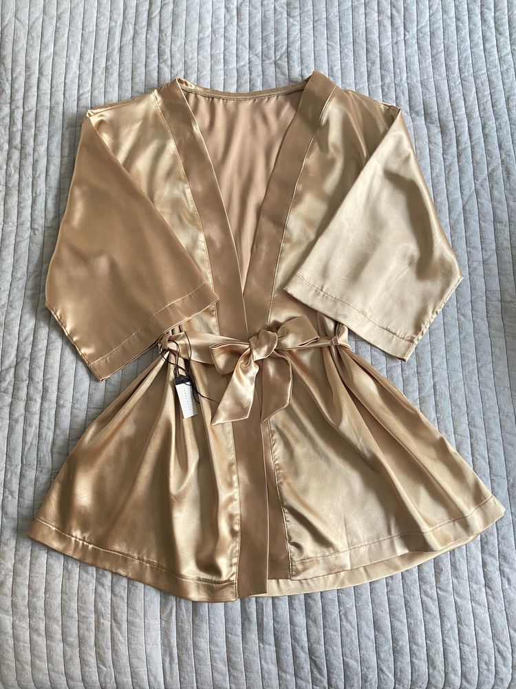 Nowy złoty szlafrok kimono satynowy M 38 damski