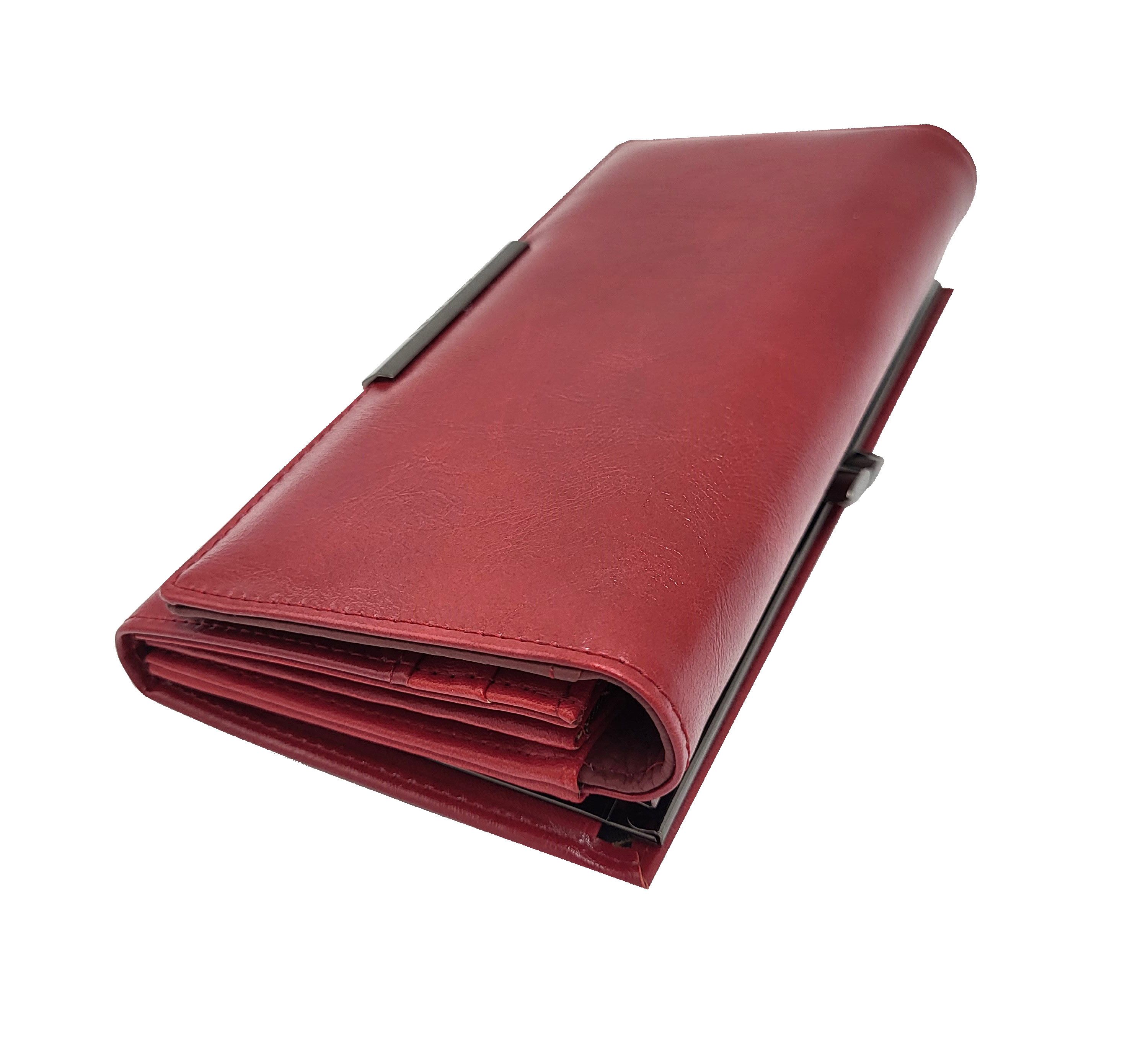 Duży portfel damski skórzany CAVALDI Czerwony Gładki