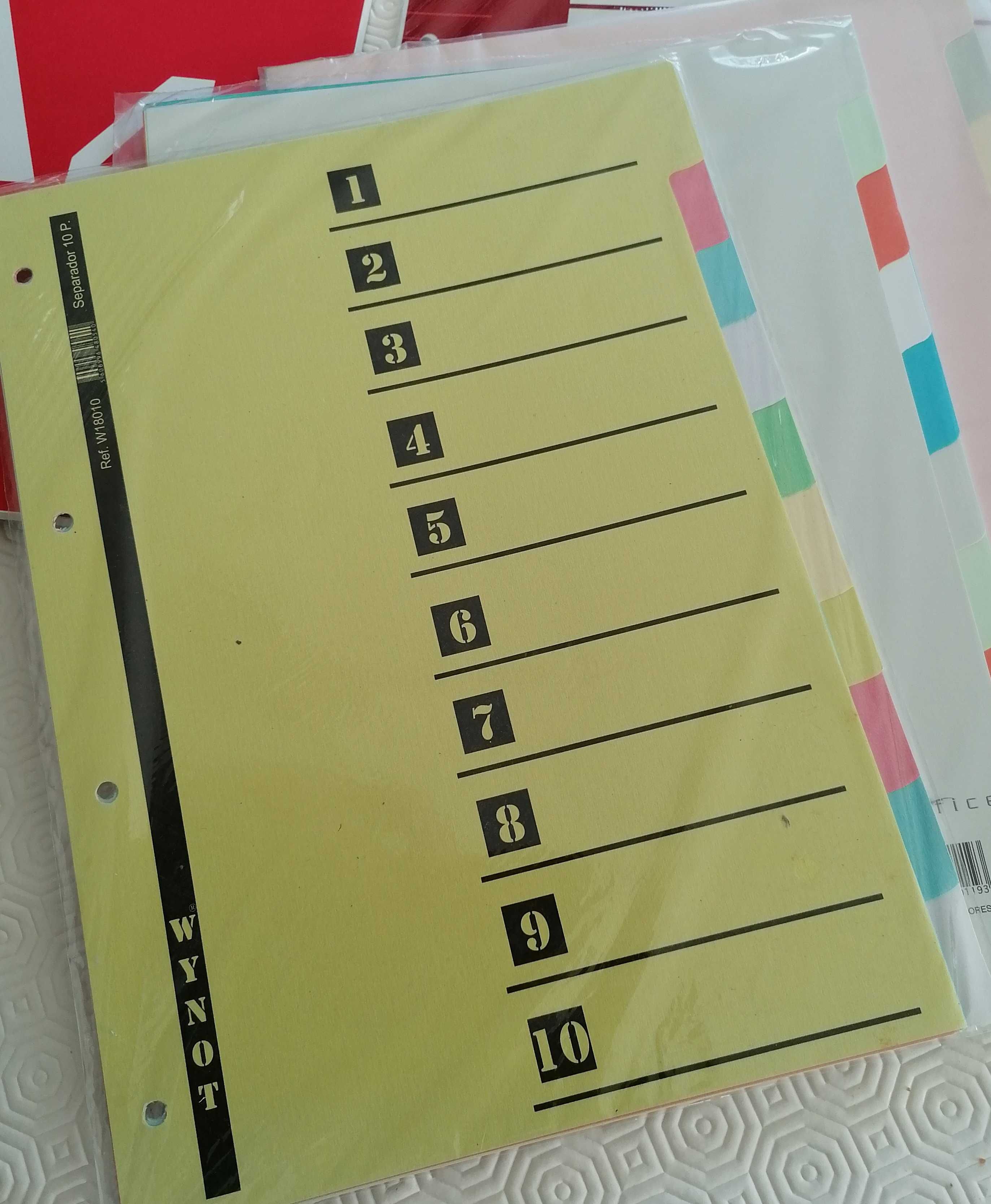 Blocos A4, linha e quadriculado, mais separadores, lote por 5€