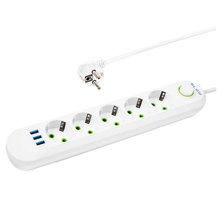 Listwa przedłużacz sieciowy BLOW 5 gniazd + 3x USB 2m biały 98-229#
