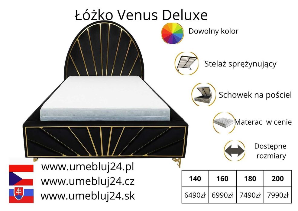 Łóżko Venus Deluxe czarne– elegancja i komfort w stylu glamour