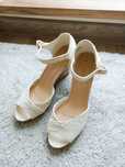 Koronkowe espadryle ecru na koturnie 38 39