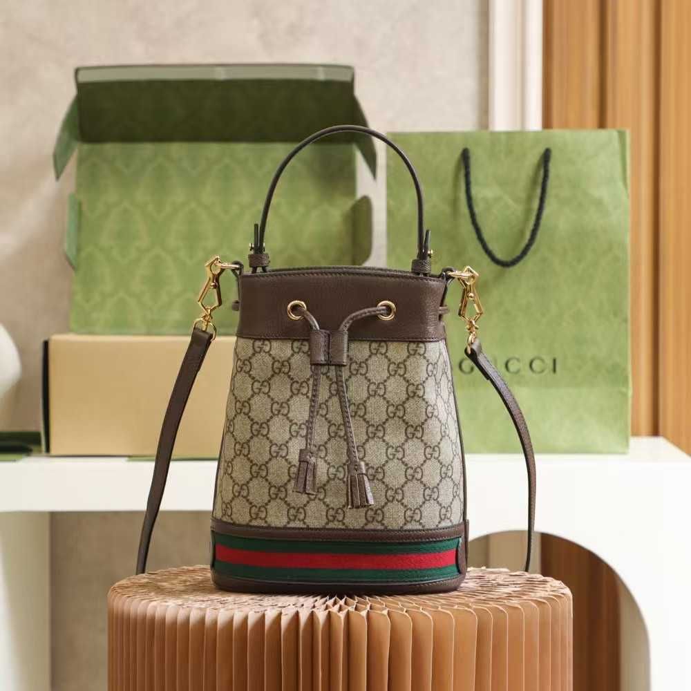 Gucci Ophidia Bucket BagGG Supreme Mini Beige/Ebony