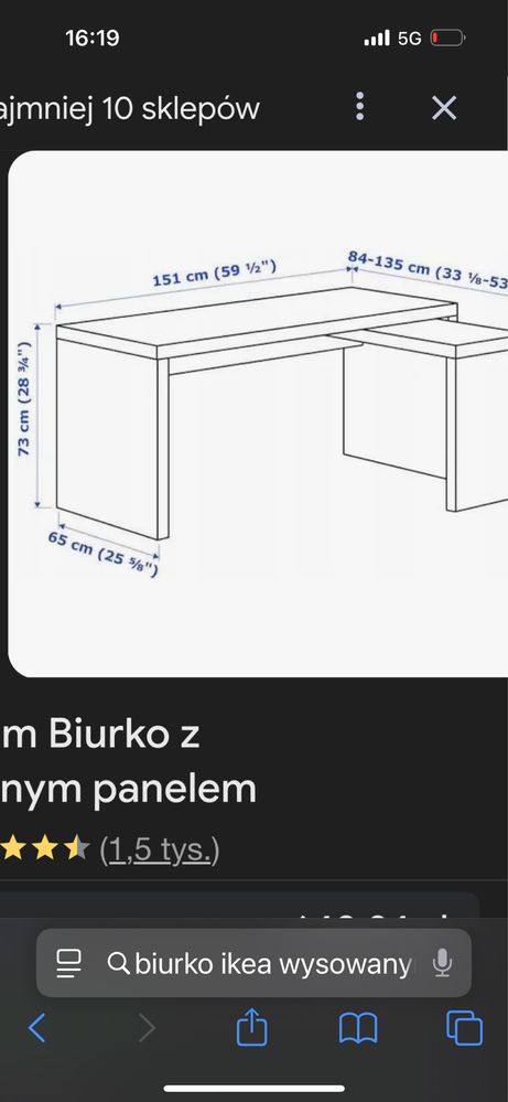 Biurko Ikea z wysuwanym panelem