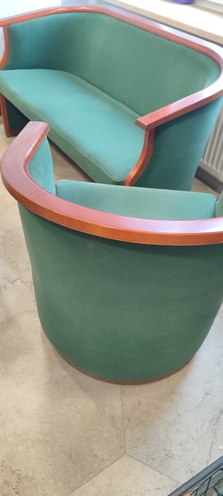 Sofa + Fotel drewniany zestaw