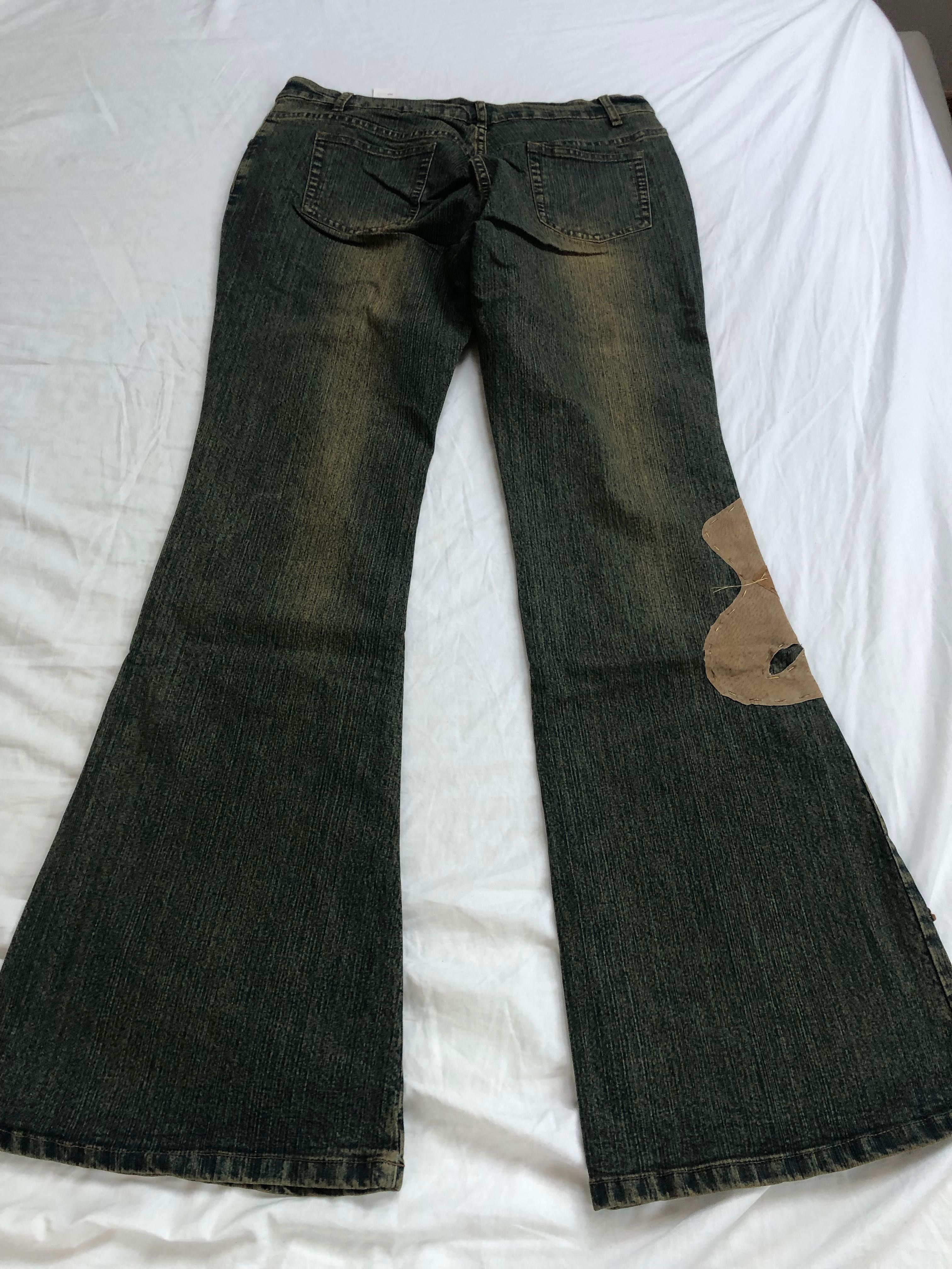 Spodnie dzwony jeansy denim y2k 2000s boho vibe ekoskóra L 33