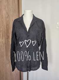 Reiss lniana granatowa koszula bluzka w paski M 100% len linen