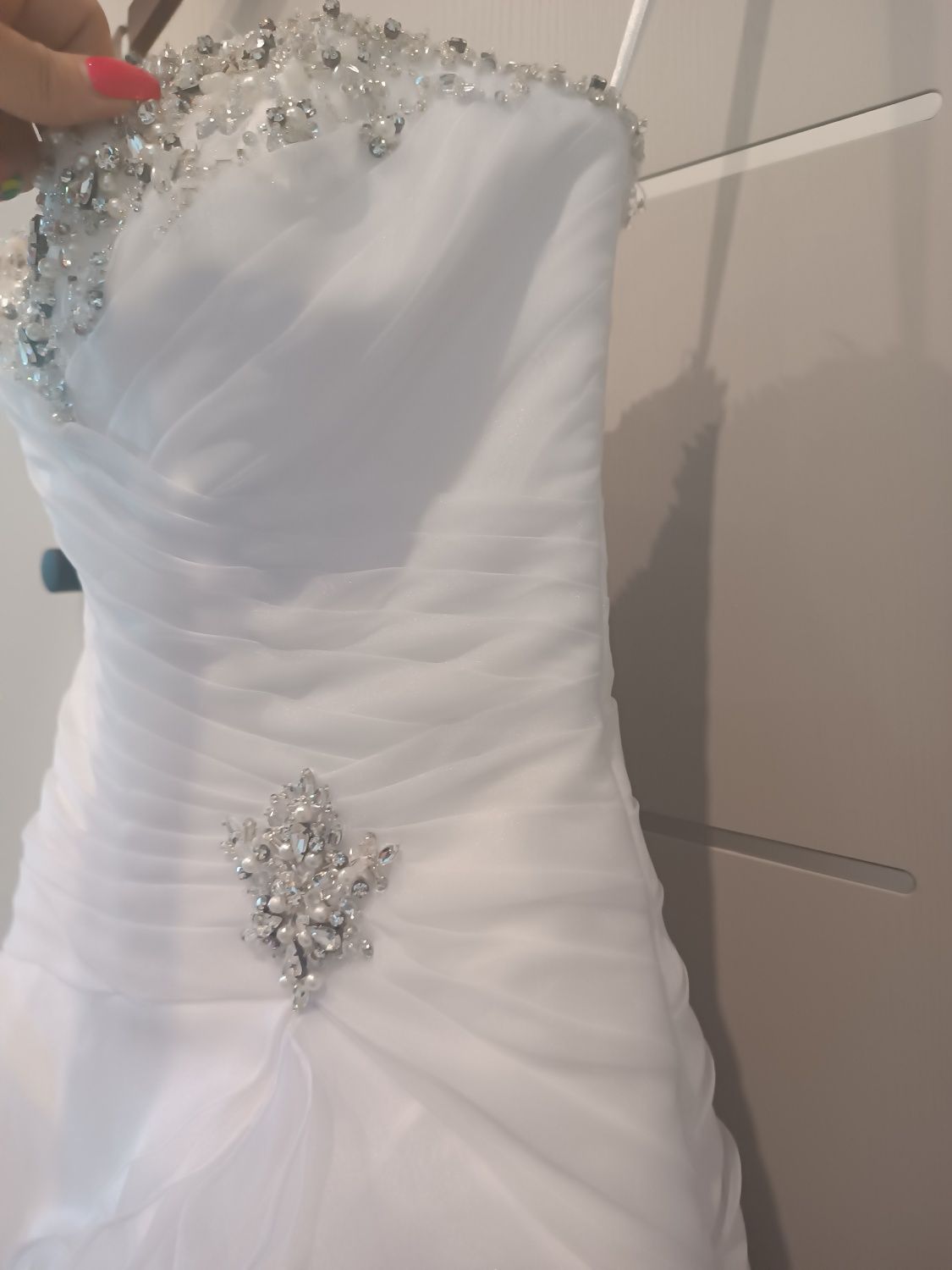 Suknia ślubna r.S - z opcją do przerobienia + biżuteria