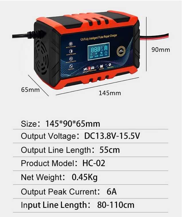 Зарядное устройство 12V 6A с десульфатацией для автомобильного АКБ